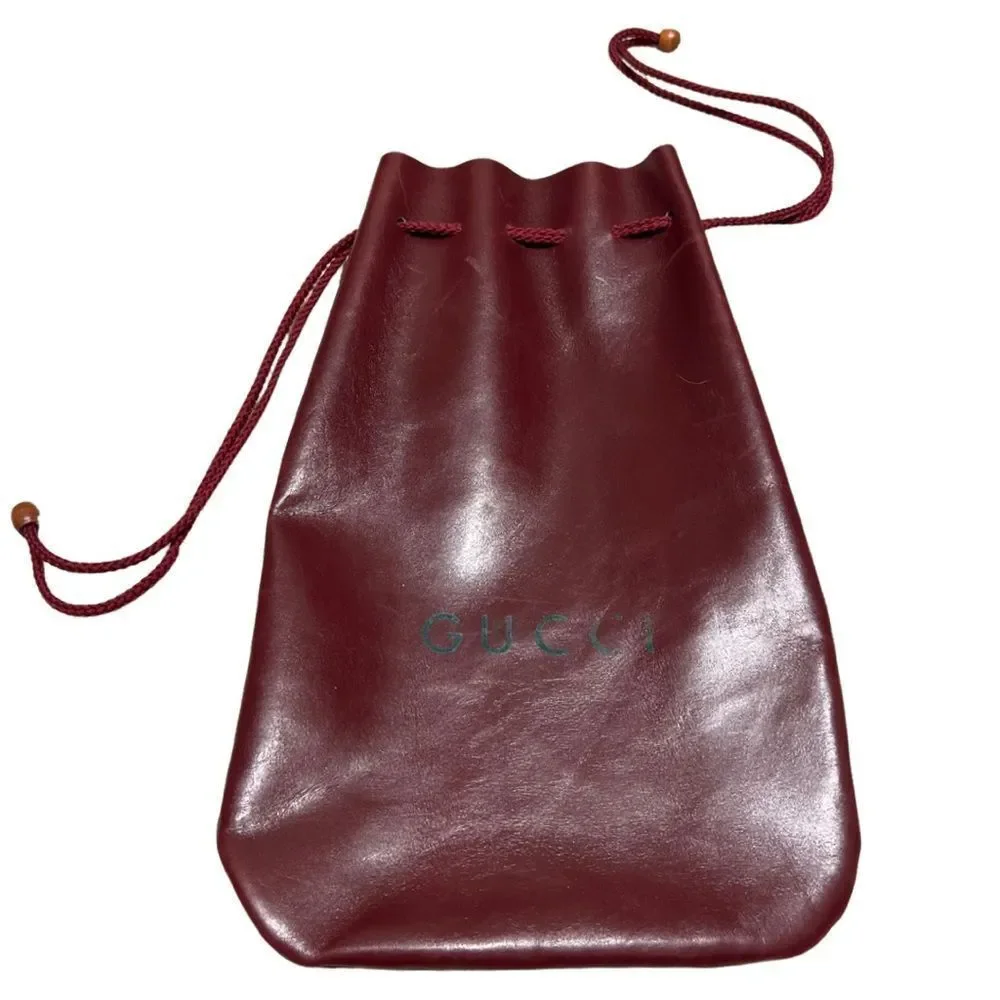 Vintage Rare Gucci Burgundy Red Leather Drawstring Pouch